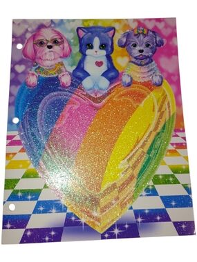 Lisa Frank Glitter Rainbow Heart Notebook Binder Pocket